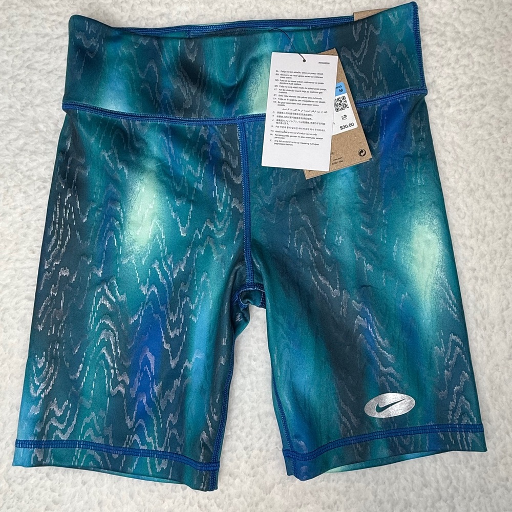 Girls Nike One DRI- FIT Youth Teal, Silver and Blue Training  Shorts Sz M